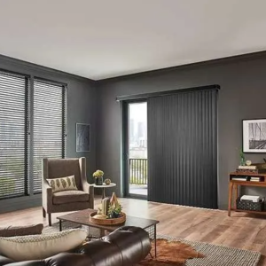 Vertical Blinds installed in a bright living room