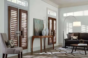 Wood Shutters with adjustable louvers in home