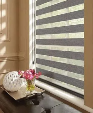 Layered/Zebra Shades installed on residential windows