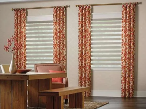 Layered/Zebra Shades with fabric texture close-up